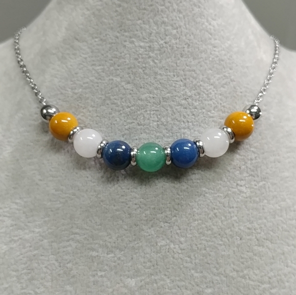 Mookaite Jade Aventurine Beaded Necklace Natural Gemstone Stainless-Steel 19.5" - Picture 5 of 11